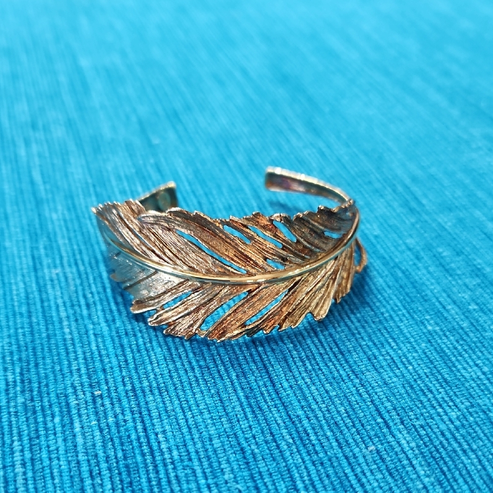 Elegant Gold Plated Feather Cuff Bracelet